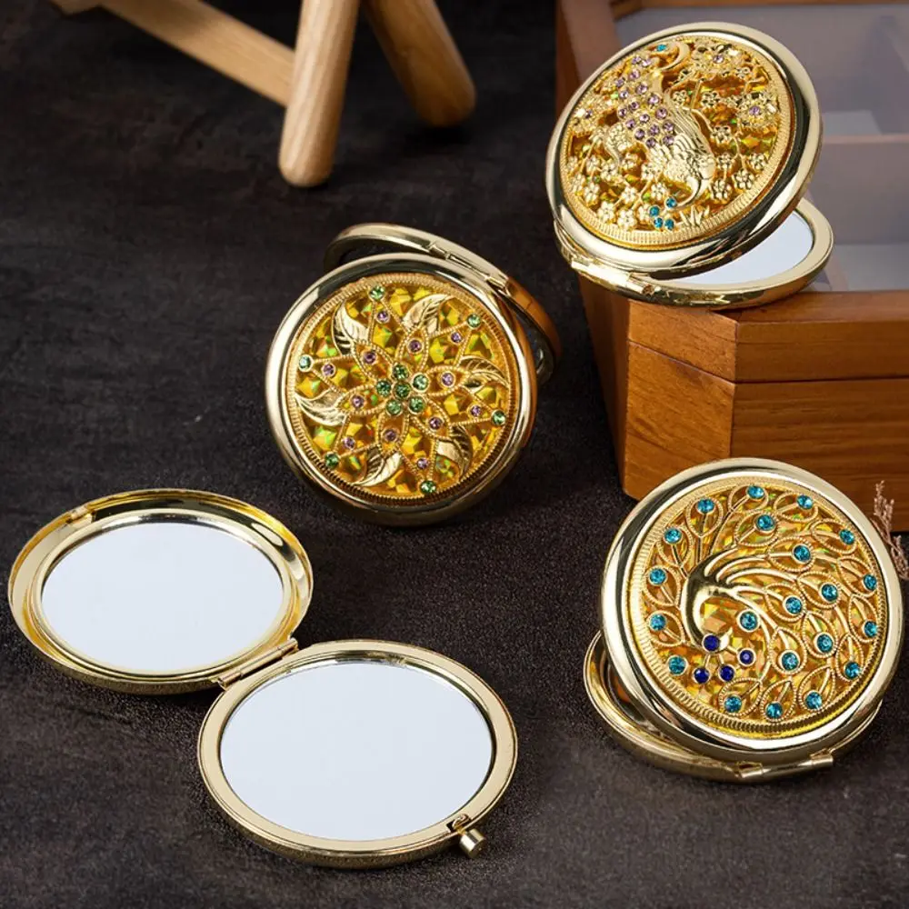 Makeup Mirror Metal Exquisite Mirror Decorative Crystal Portable Mirror Elegant Double-sided Pocket Mirror Children