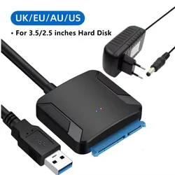 USB 3.0 to SATA Adapter SATA Cable for 3.5/2.5 Inch SSD HDD SATA III Hard Drive Disk Support UASP with External 12V/2A Power