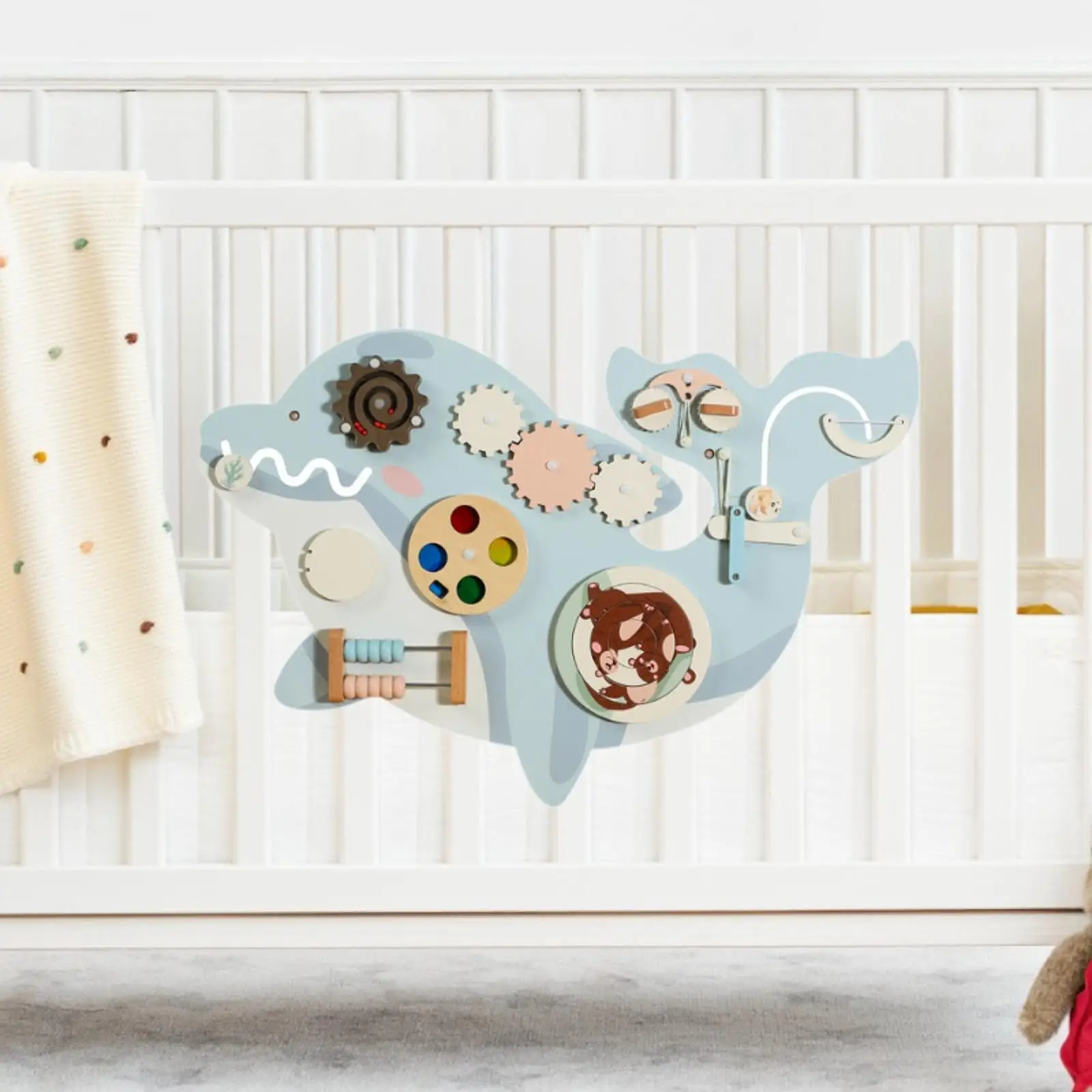 

Whale Busy Board Wall Panel Develop Motor Skills Wooden Toy Wall Toys Activity Center for Kids Daycare Holiday Gifts Playroom