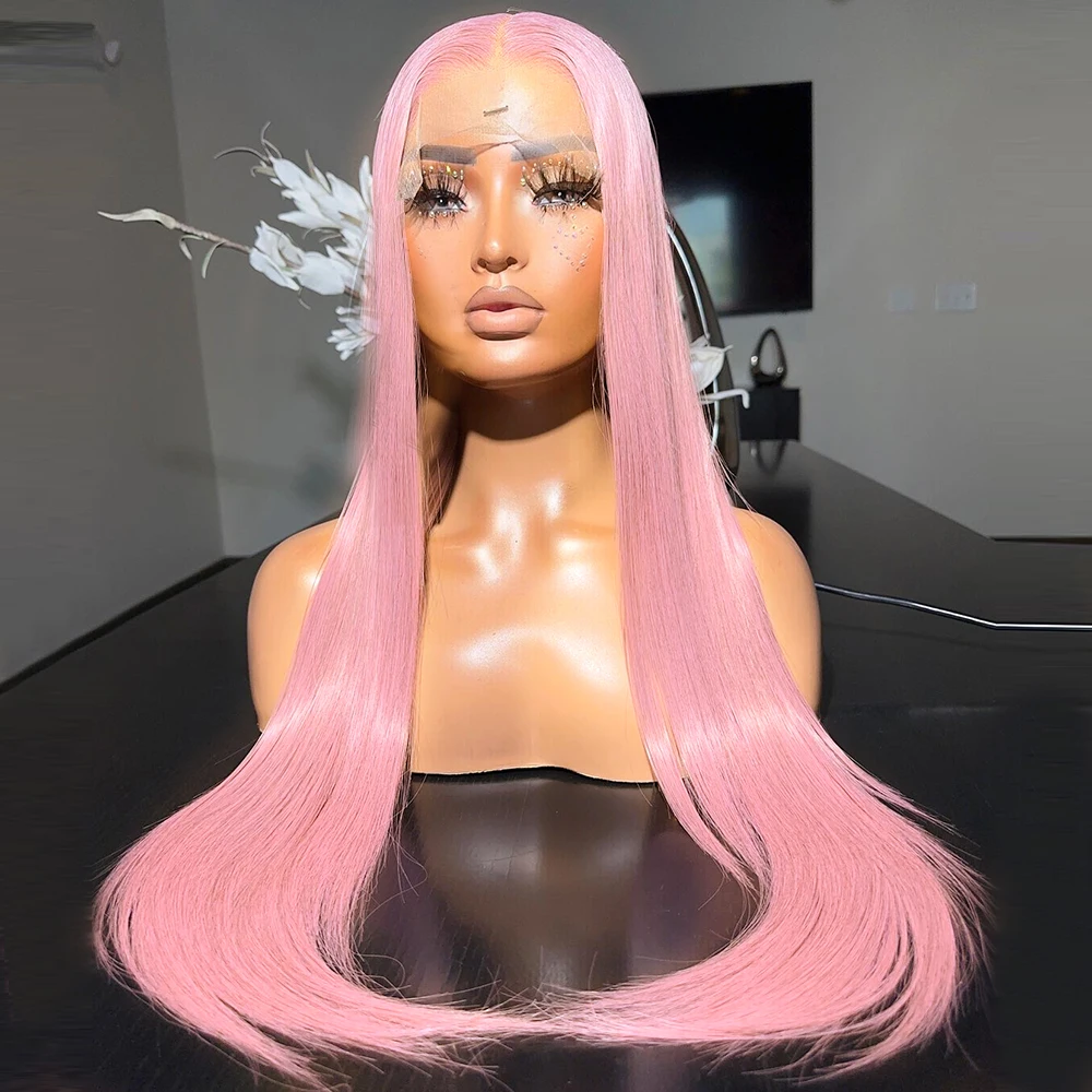 كاريزما وردي فاتح الاصطناعية الدانتيل شعر مستعار أمامي قبل قطعها شعري طويل حريري مستقيم الشعر الباروكات الأمامية للنساء الاستخدام اليومي #2