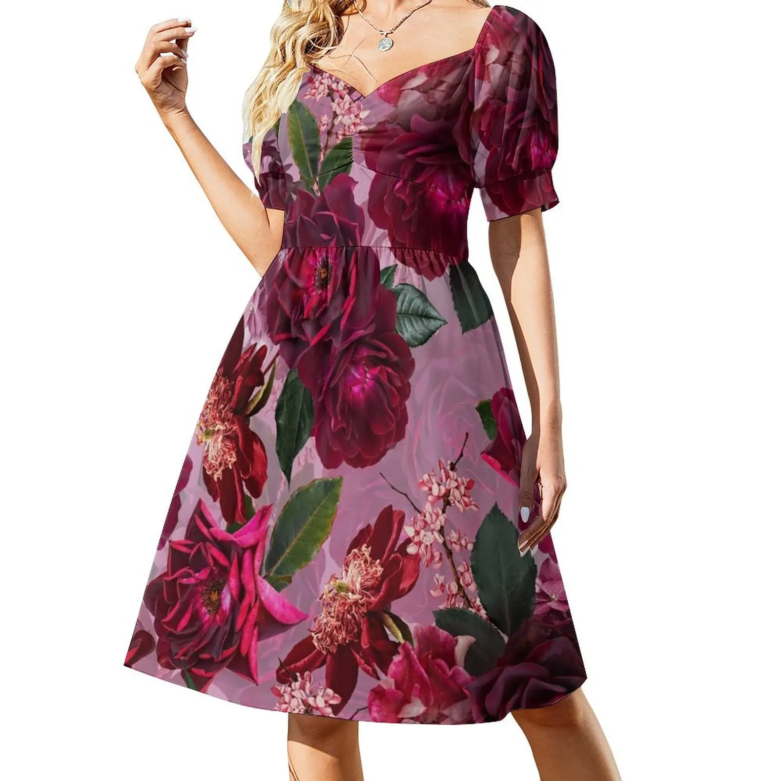 

Antique Purple Botanical Flower Rose Botanical Night Garden Short Sleeved Dress sexy short dresses daring Dress