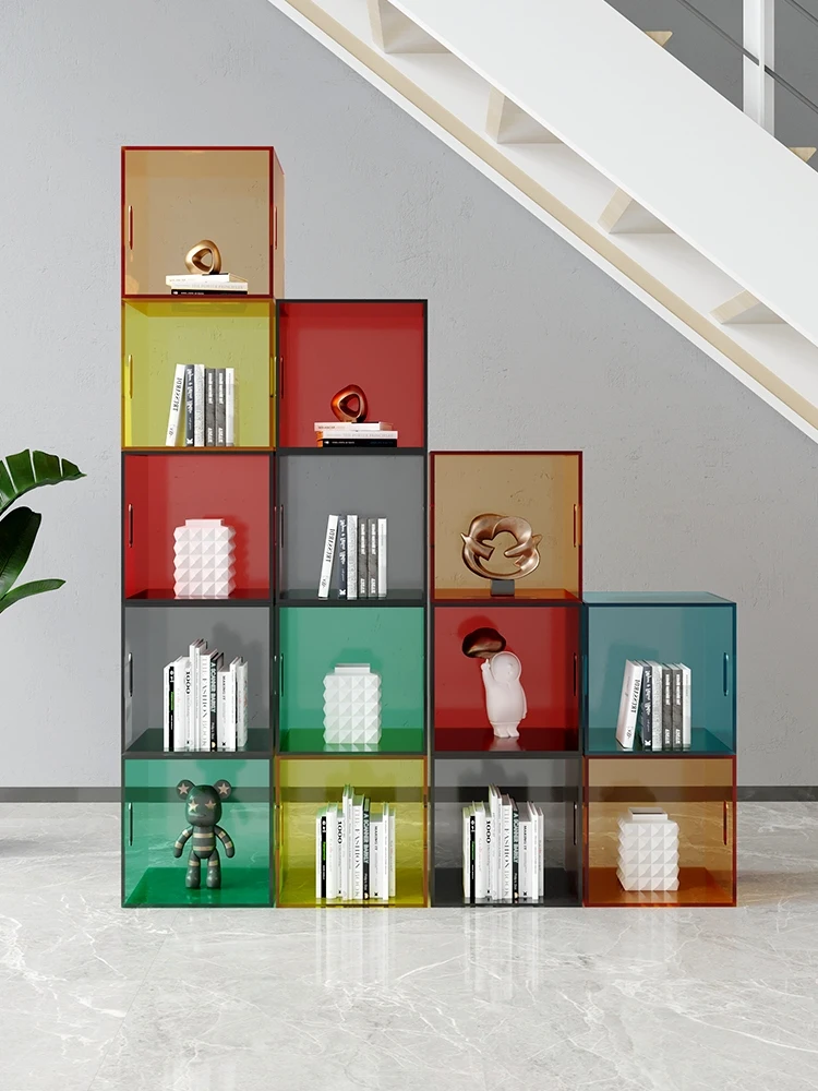 

Acrylic grid combination bookshelf, floor standing bookshelf, low cabinet, storage cabinet, Rubik's cube storage TV cabinet