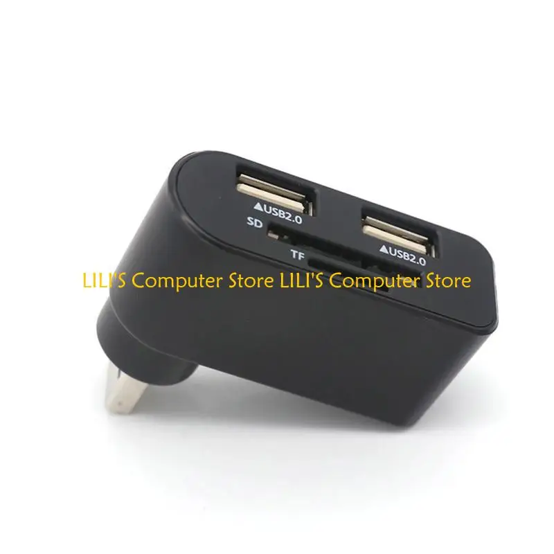 

A52B USB2.0 Hub Splitter 480Mbps Fast Dual USB Adapter Docking Station Rotatable USB Adapter with TF Card Reader 4 in 1