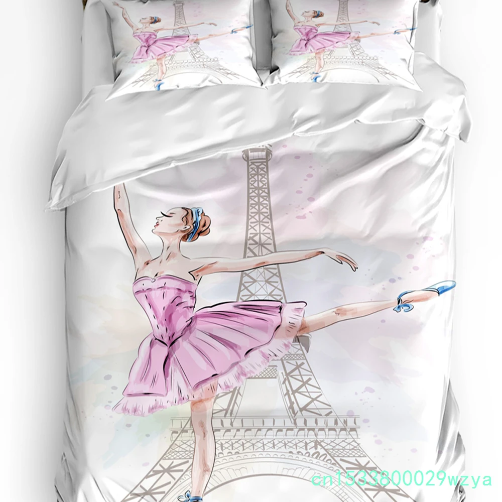 Woman Dance Eiffel Tower Art Bedding Set 3pcs Duvet Cover Pillowcase Kids Adult Quilt Cover Double Bed Set Home Textile