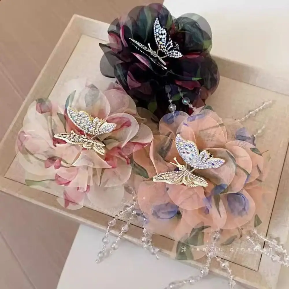 

Fashion Flower Butterfly Hairgrips Tassel Plastic Grasping Clip Mesh Crab Hair Clips Girl