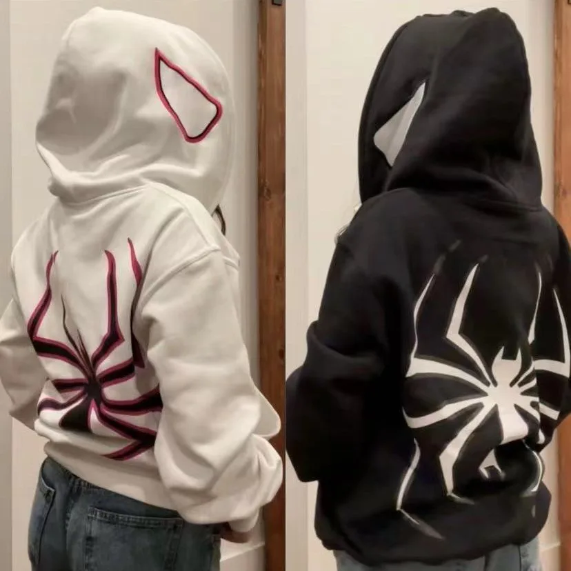 Spider Print Hooded Hoodies Women Men Zip Up Oversized Sweatshirt Graphic Harajuku Streetwear Oversized Hip Hop Jacket Y2K Tops