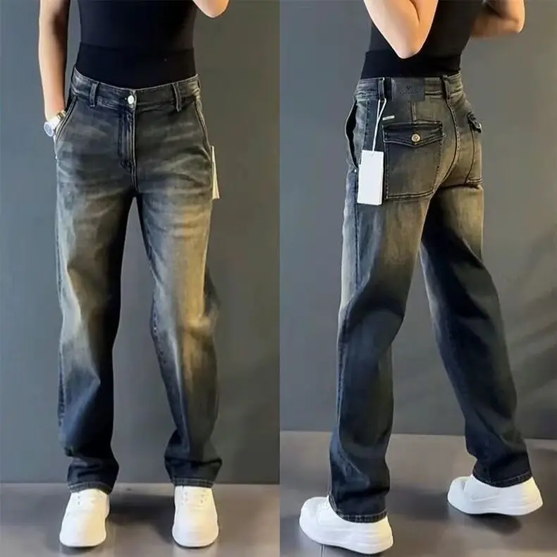 

Мужские повседневные джинсы American Sle, легкие прямые брюки с драпировкой, осенне-зимние, модные, универсальные, для отдыха...