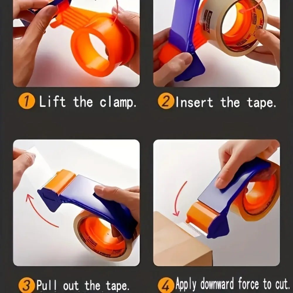 1pc Adhesive Tape Dispenser Tape Cutter Simple Box Sealing Machine Tape Holder Convenient Iron Tooth Plastic Packing Tape Seat image 5