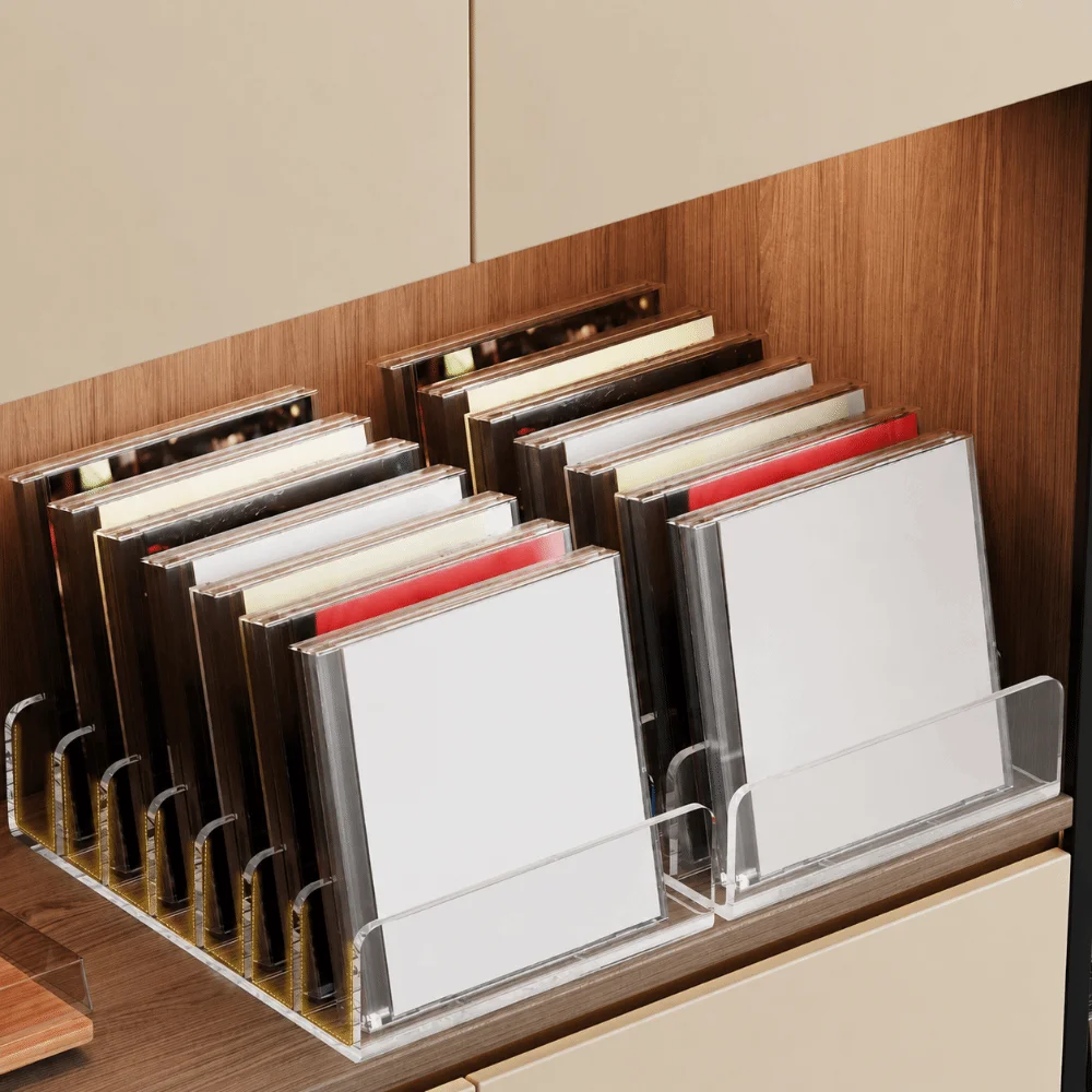 Multi-Slot Design CD Display Shelf 7 Grids Transparent CD Disc Organizer Box Acrylic Universal Vinyl Record Album Bracket