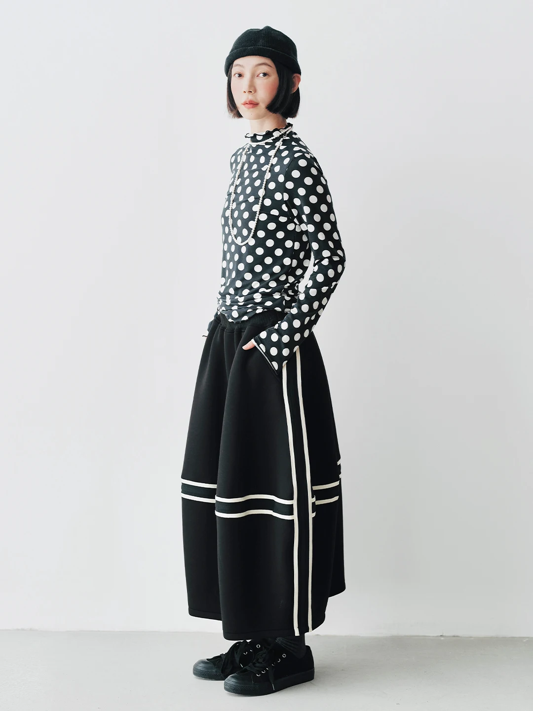 imakokoni 2024 Autumn Cotton Air Cotton Striped Loose Black Lantern Skirt Skirt Skirt 244761