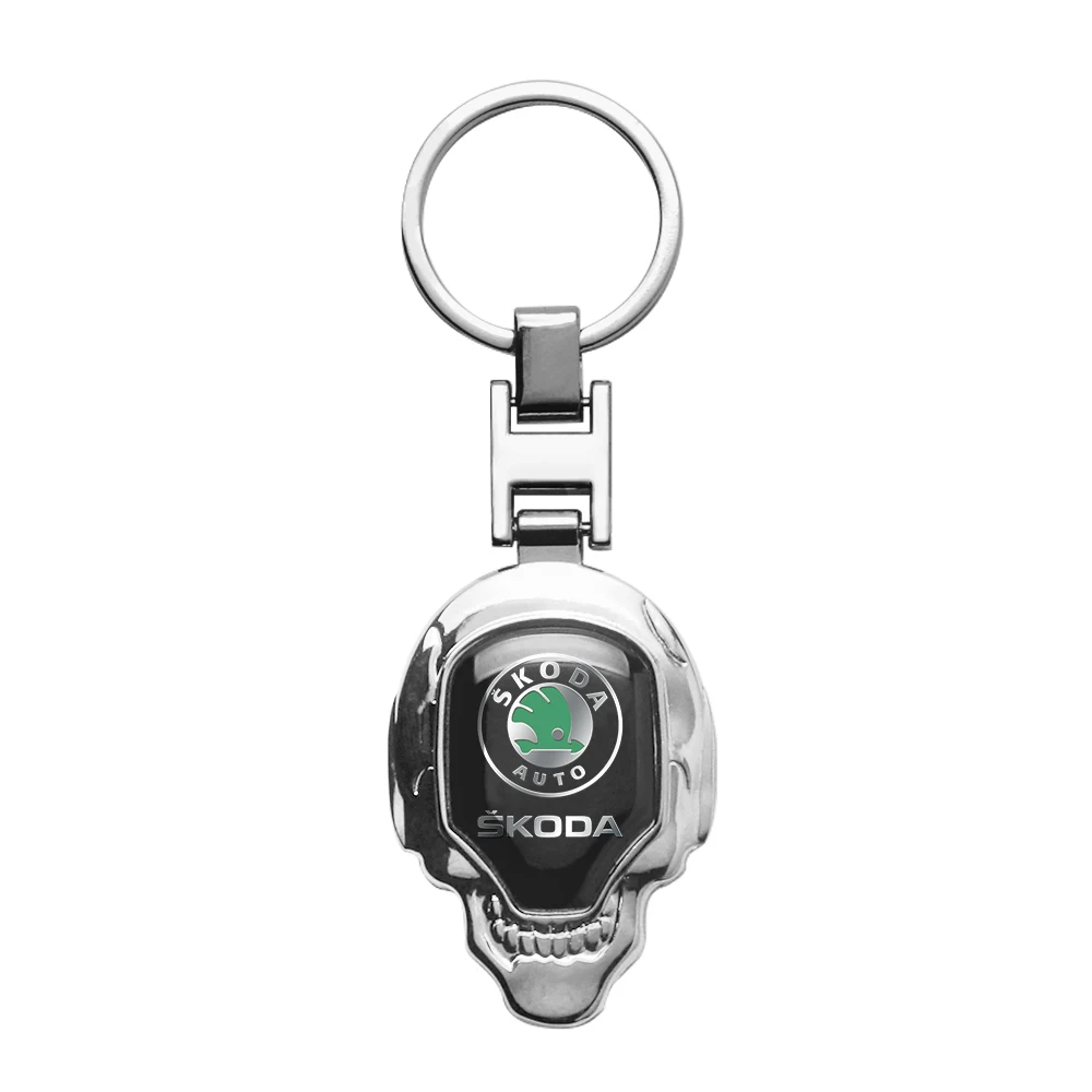 3D Metall Auto Schädel Styling Schlüsselbund Schlüsselring Tag Halter Zubehör Für Skoda Rapid Fabia Karop Octavia 2 A5 Yeti Superb Kodiaq