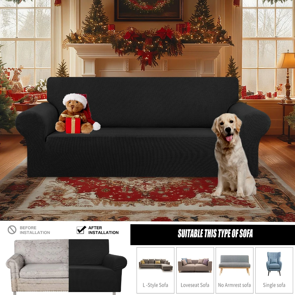Spandex Fabric Small Checks Loveseat Slipcover Sofa Cover Furniture Protector Couch Soft with Elastic Bottom for Kids