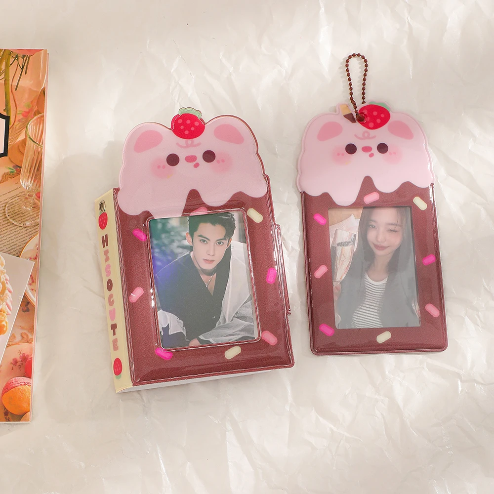 INS Sweet 3 Inch Photocard Holder Korean Keychain PVC Idol Photo Card Protector Case Student ID Bus Card Case Pendant Stationery