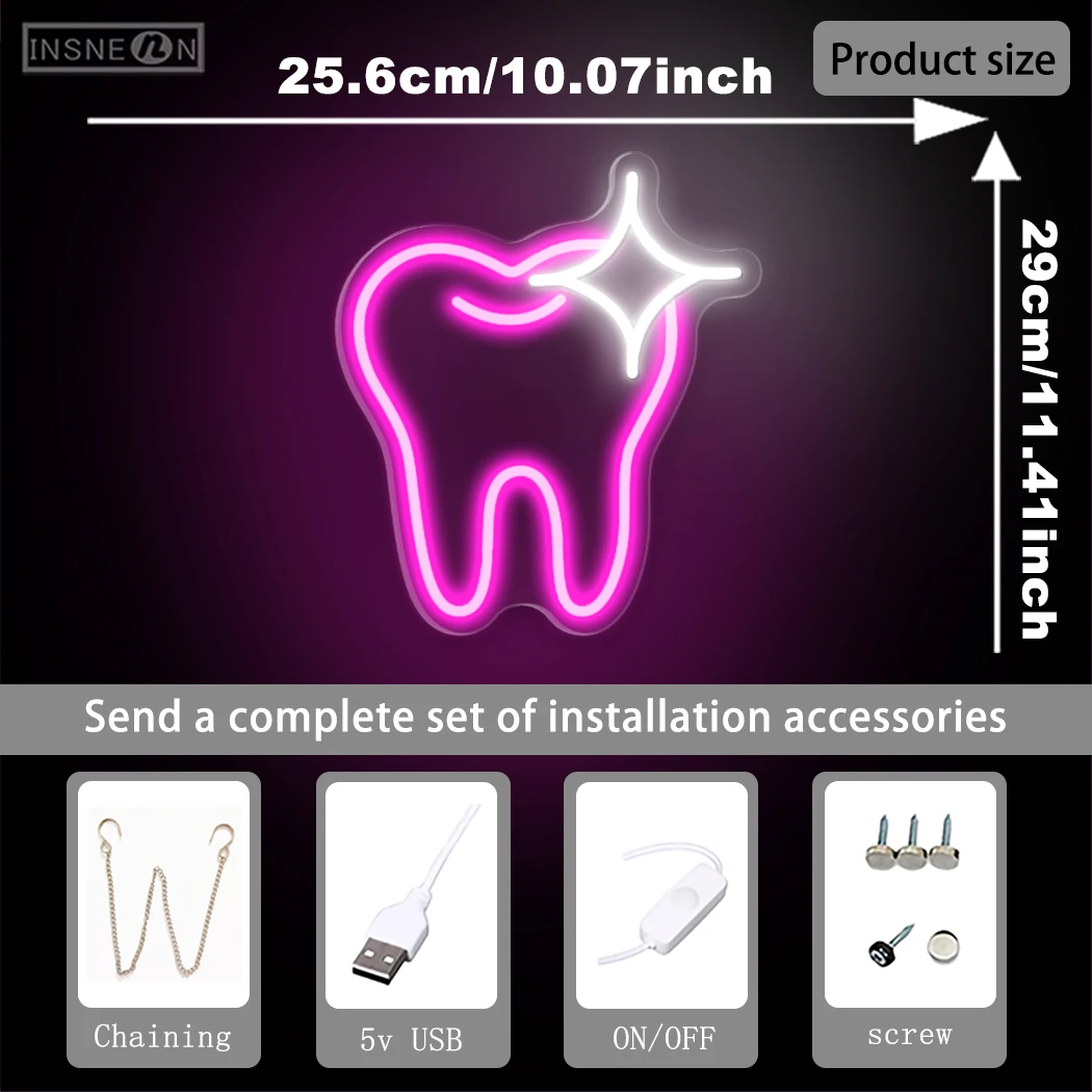 Teeth neon light with white star LED neon light accessories suitable for bedrooms, living rooms, children's rooms, gatherings