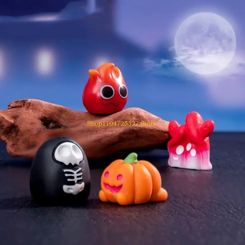 D8KF Festival Halloween Miniatur Patung Resin Labu Ghostly Elf Desktop Figurines