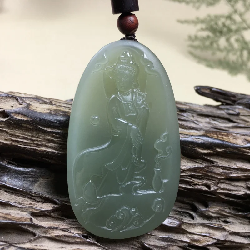 

Кулон-ожерелье унисекс из нефрита Гуаньинь, материал: нефрит Хэтиан, цвет: зеленый, происхождение: Цинхай