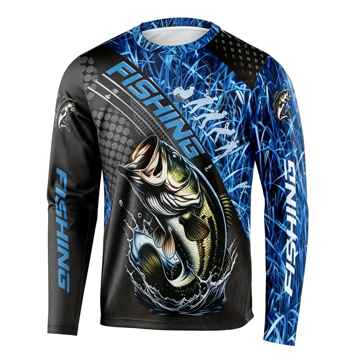 Men Fishing T-Shirt 3D Bass Fish Print Long Sleeve T Shirt Casual Outdoor Sportswear Breathable Clothing Mens Tees Tops