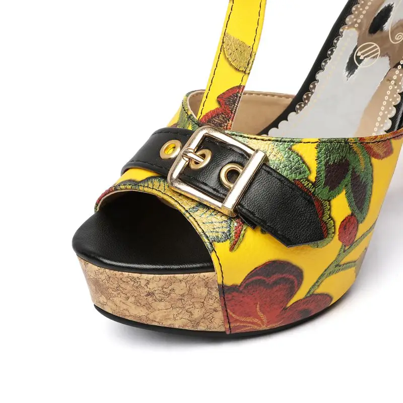 ORCHA LISA 2025 New Design Women Sandals Peep Toe Chunky Heels 12cm Platform 3.5cm T-Strap Mixed Color Flower Big Size 48 49 50 view 4