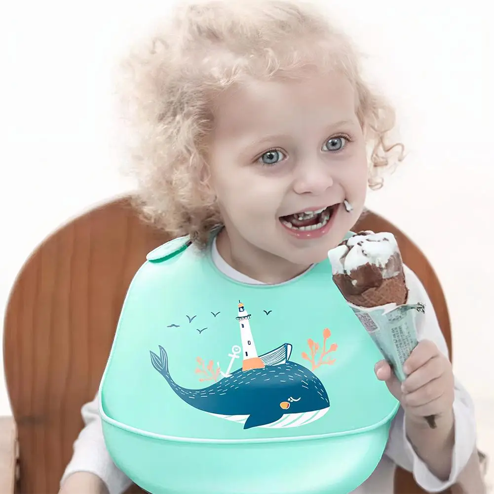 Silicone Bib Baby Feeding Stuff Waterproof Baby Bibs Baby Stuff Cute Solid Printed Kids Bib Girl Boy Adjustable Soft