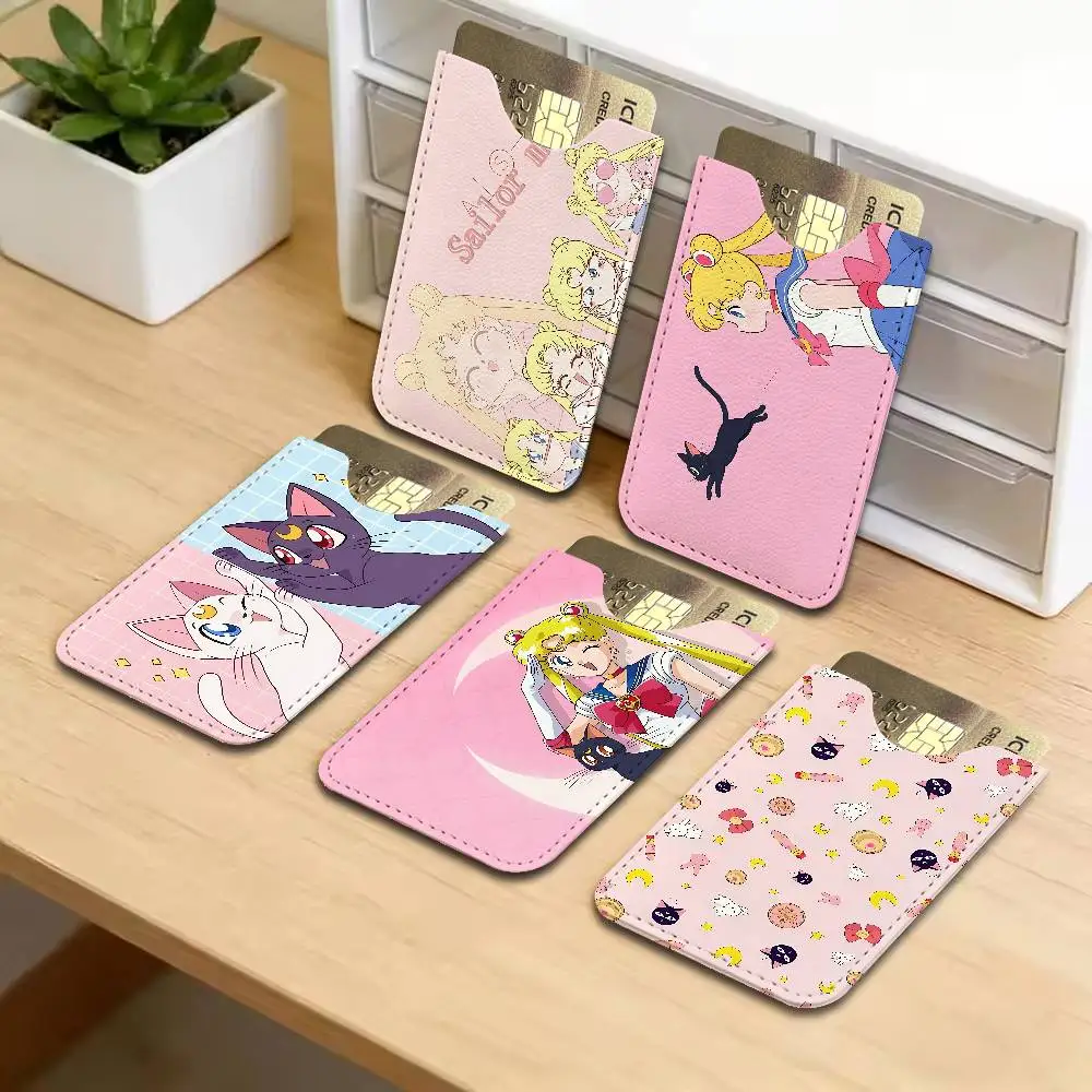 ANIME S-SAILOR-MOON Ultra-Thin Mini Leather Card Holder Wallets for Men Women Lightweight Soft Genuine Leather Credit Card