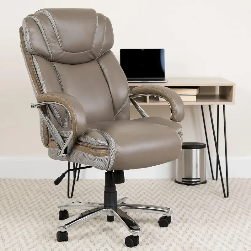 Silla de oficina ergonómica giratoria ejecutiva, asiento Extra ancho, grande y alto, cuero marrón