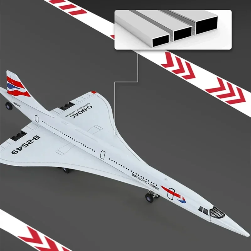 1:168 Alloy Concorde Supersonic Medium Range Transport Airplane Model Metal Passenger Civil Aircraft Model Sound Light Kids Gift