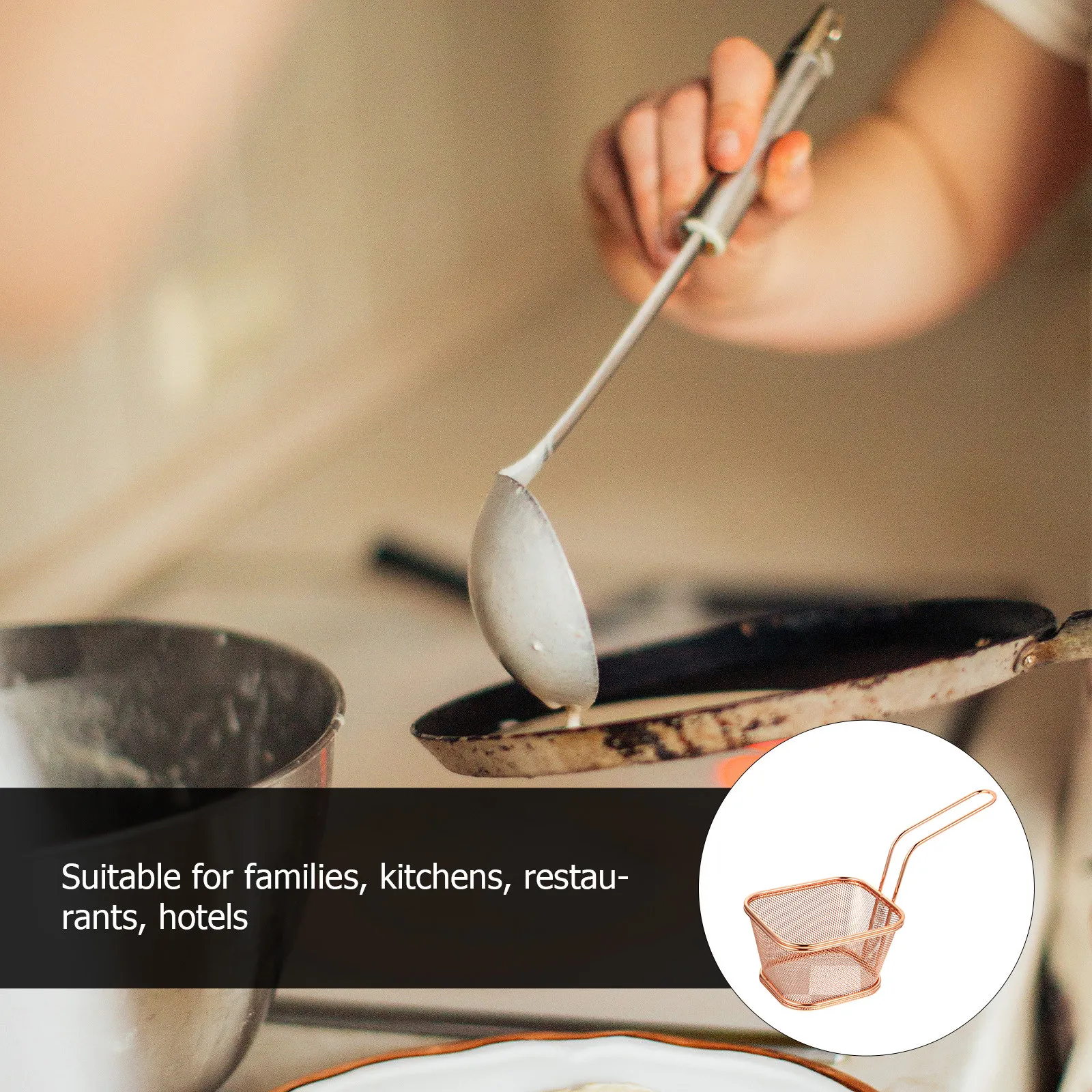 1Pcs Premium Stainless Steel Frying Basket Multipurpose Deep Fry Basket Dense Drain Holes Quick Oil Drainage for Home Kitchen