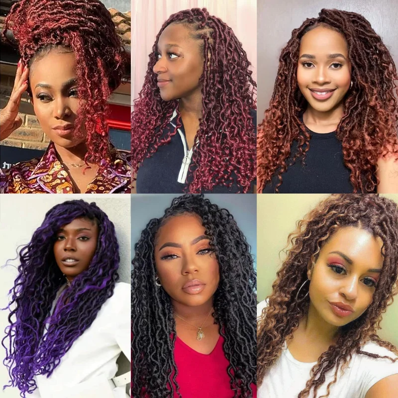 Synthetische Goddess Locs Häkelhaare 14/18/22 Zoll, 7 Packungen Neues Faux Locs Häkelhaar für Frauen, Häkellocs mit lockigen Enden