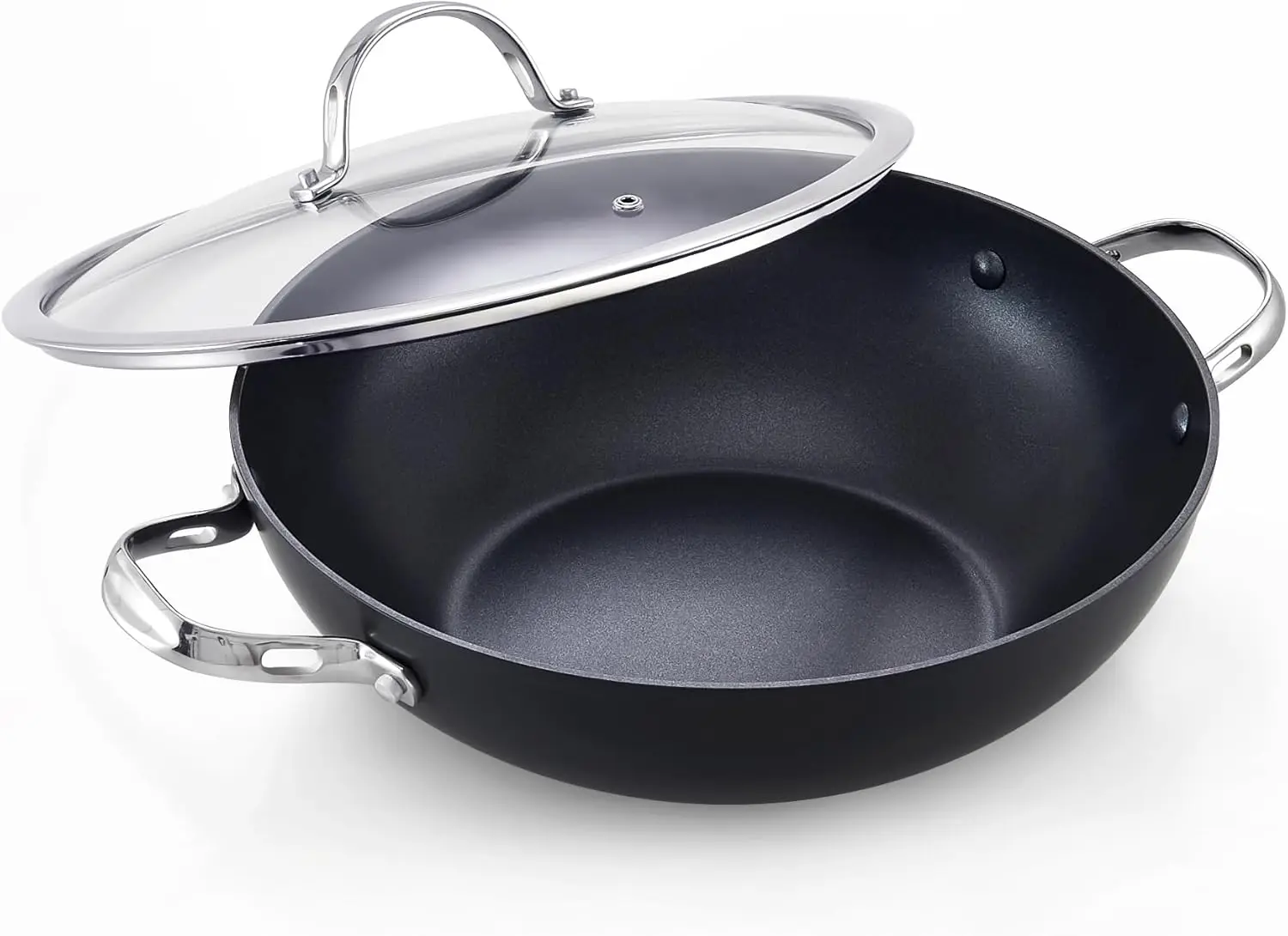 

12-Inch Hard Anodized Nonstick Wok Pan with Glass Lid, 5-Quart Capacity for Stir-Fry and Cooking