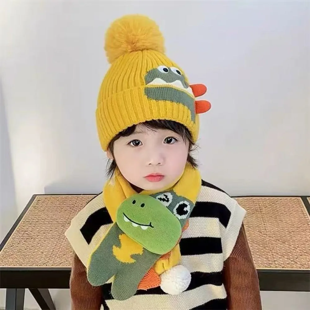 

New Ear Protection Knitted Hat Thermal Cartoon 3D Kids Beanie Sets Windproof Coldproof Pullover Cap