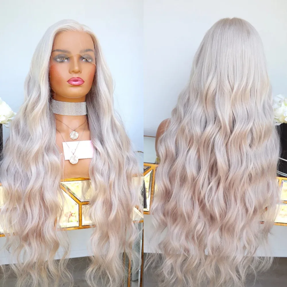 

Highlight Color Platinum Blonde HD Transparent Lace Front Wigs Human Hair Natural Wave Virgin Hair Pre plucked Bleached Knots