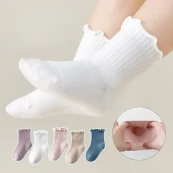 Baby weich atmungsaktiv Kleinkinder Mädchen Rüschen Säuglings socken Baumwolle Baby Söckchen festes Muster Kinder Schule Mitte der Wade Socken 0-8y