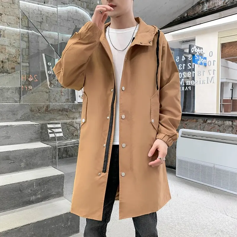 

Осенне-весенняя модная тенденция, американская винтажная длинная ветровка с капюшоном, мужская повседневная свободная спортивная одежда больших размеров, высококачественная верхняя одежда
