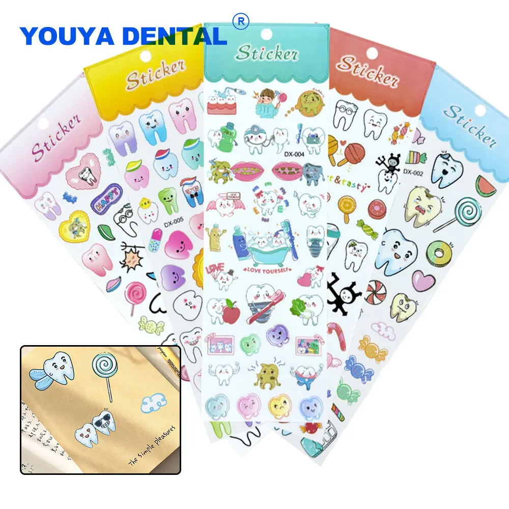 Cute Dentist Tooth Shape Stickers Cartoon Removable Waterproof Sticker Packs Toothbrush Label Decoration Dentistry Decor Gifts