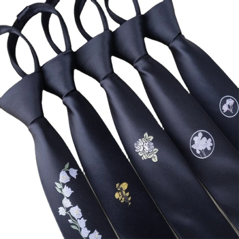 

Men's Embroidered Tie Zipper Lazy Easy To Pull Korean Marriage Personality Narrow Necktie 5cm Man Floral Tie