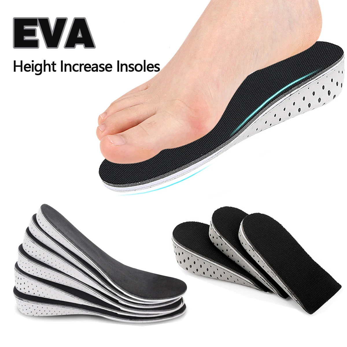 1 Pair Unisex EVA Height Lift Insoles, Adjustable Cut Shock Absorbing Shoe Heel Inserts, Comfortable Foot Support Pads
