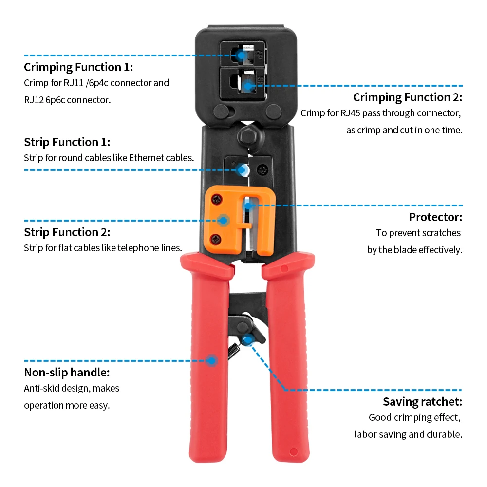 RJ45 crimper hand network tools multi function Pliers Set RJ12 cat5 cat5E cat6 8p8c Cable Stripper pressing clamp tongs clip