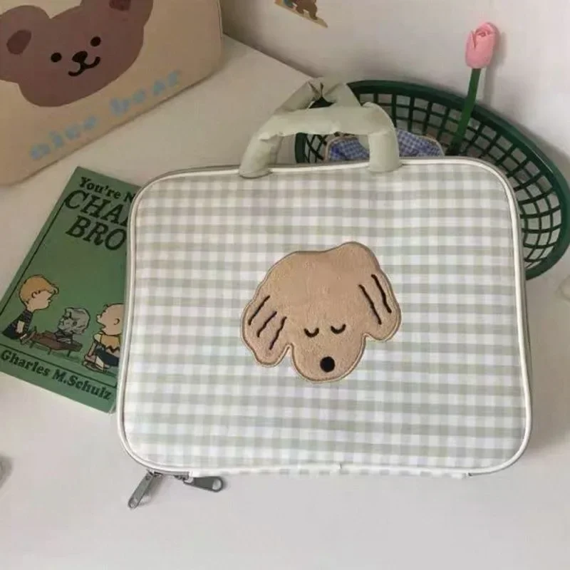 Lightweight Shockproof Protective Storage Bag for 11 inch iPad Pro and 14 inch Laptop, Cute Plaid Cartoon Tablet Sleeve Case