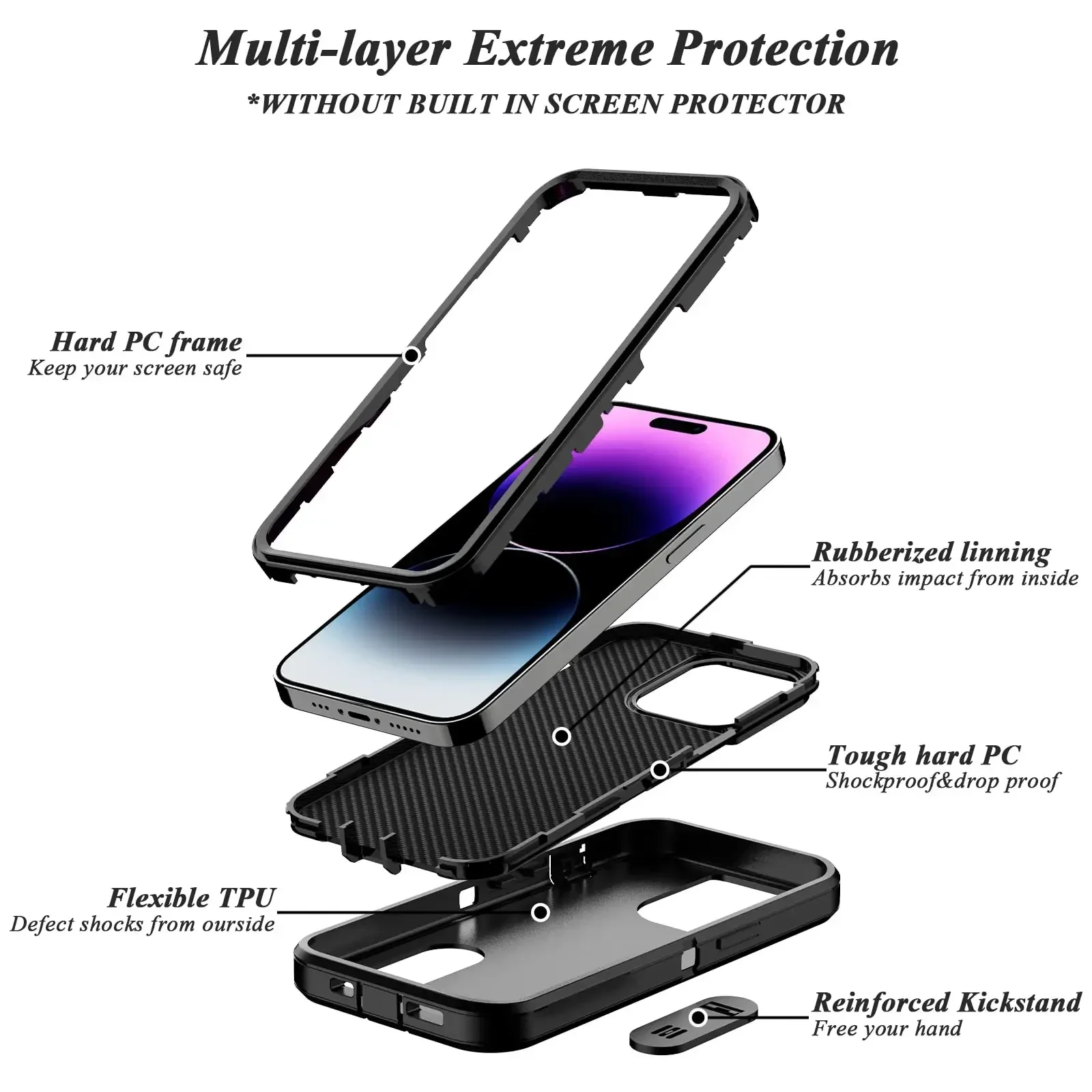 Case For iPhone 16 11 13 12 14 15 Pro Max XS XR 8 Plus Heavy Duty Shockproof Anti-Scratch Rugged Protective with Kickstand Cover