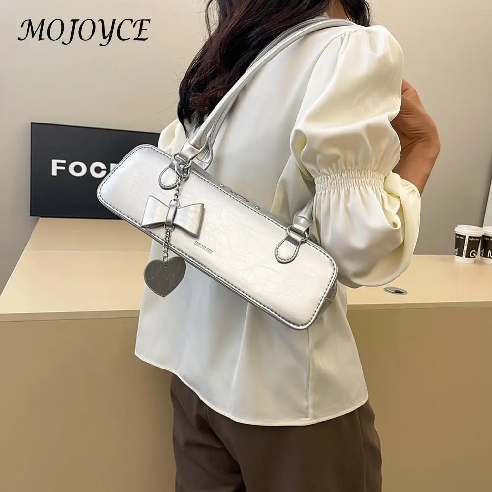 Vrouwen Pu Onderarmtas Mode Schoudertas Effen Kleur Elegante Hobo Tas Ritssluiting Met Hart Hanger Stijlvolle Schoudertas