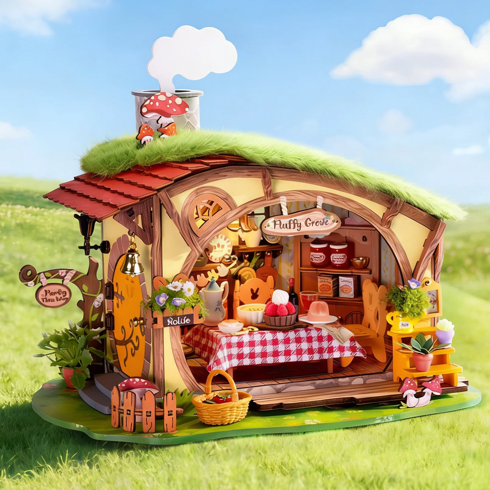 

Wooden Miniature Dollhouse DIY Craft Kit with LED Light Cozy Cottage Bungalow Model Building Set Snap-Fit No Glue Gift Girls