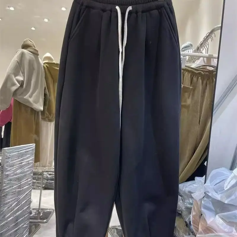 Men's Fleece Lined Drawstring Waist Elastic Waist Casual Pants Loose Fit Wide Leg Autumn Winter plus Size 300 Pounds