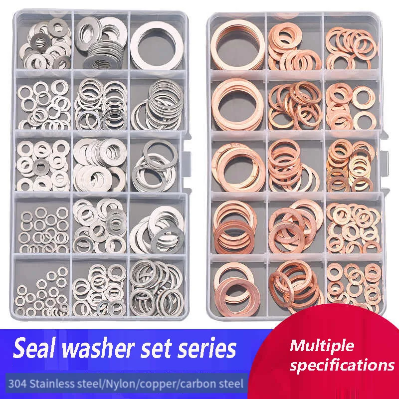 60~690pcs 304 A2 Red/Black Stainless Steel Flat Washers Set O-Washer 2mm/3mm Metal Plain Washer Ring Gasket Assortment Kit