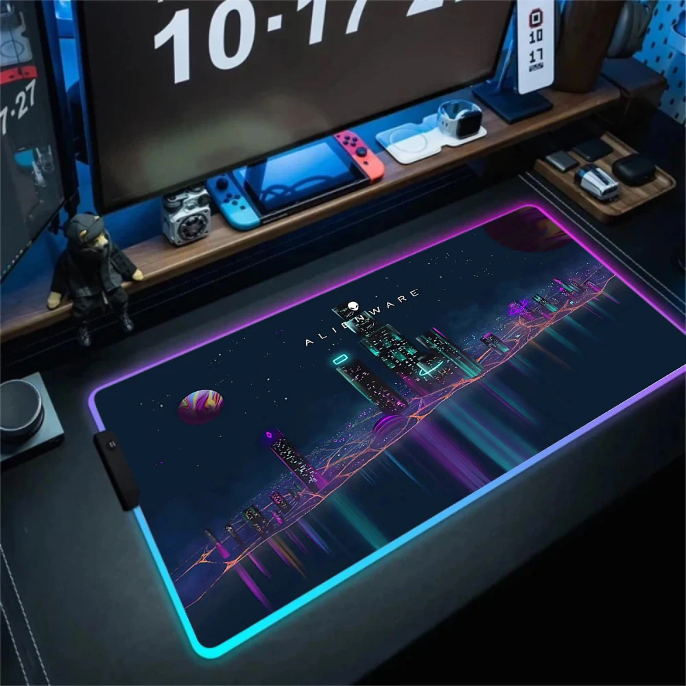 RGB ماوس الوسادة أنيمي Alienware الألعاب أجهزة الكمبيوتر المحمولة لوحة المفاتيح حصيرة التلألؤ Deskmat Led الإضاءة ماوس ألعاب الحصير Mause PC Xxl