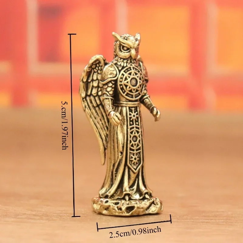 Brass Owl Prophet Figurine Retro Winged Owl Warrior Statue Desktop Ornament Vintage Metal Tabletop Decor Collectible Craft Gift