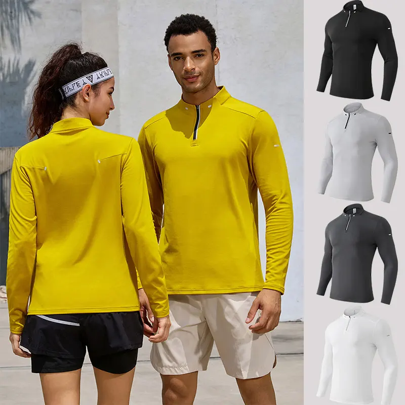 Autumn Running Long Sleeve T-shirt Outdoor Half Zipper Fitness Sport Top Men Women Solid Breathable Jogging Gym Training T-shirt