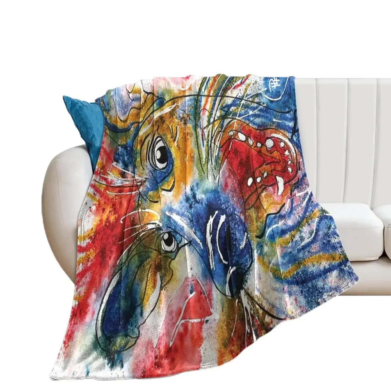 Kooky Kreatures 'Dax: The Blue Dog' Caricature Print — Art by Paquita Throw Blanket Weighted decorative Blankets