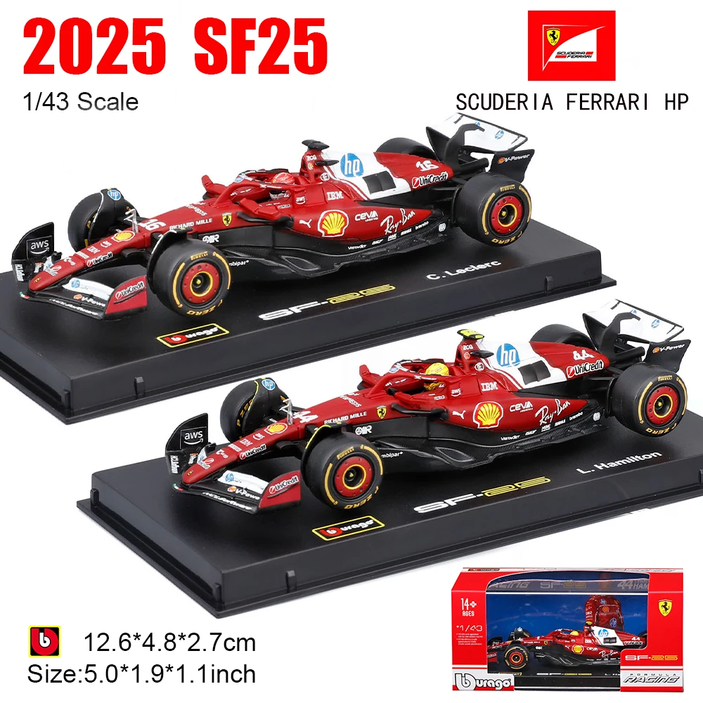 Bburago 1:43 2025 F1 Scuderia Ferrari HP SF25 #16 Charles Leclerc #44 Lewis Hamilton Alloy Car Die Cast Model Toy Collectible