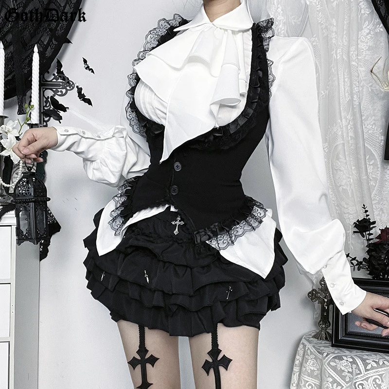 Goth Dark Vintage Halter Lace Trim Corset Top for Women Halloween Gothic Outfits Sleeveless Backless Cropped Tops Coat Halloween