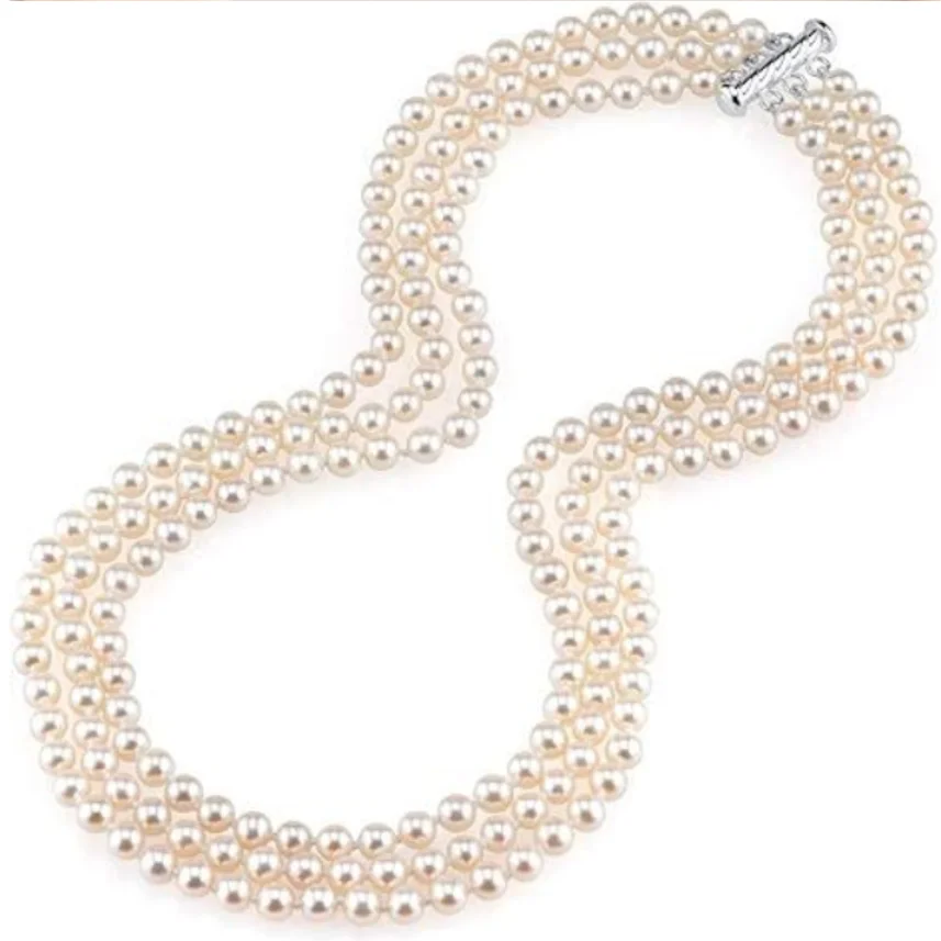 3 ROW 7-8MM SOUTH SEA WHITE PEARL NECKLACE 925 S FOR WOMEN JEWELRY